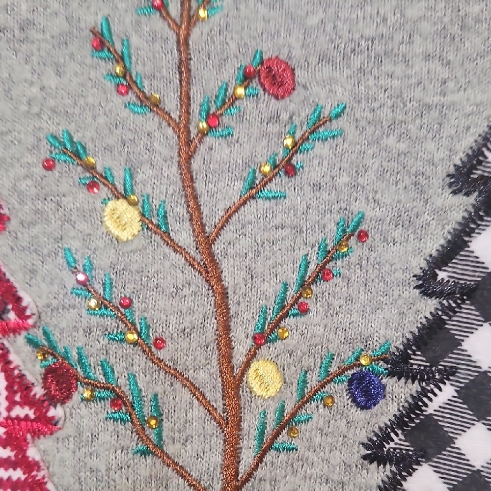 Clover+Pine | Women's Green Festive Embellished Trees 3/4 Long Sleeve Top  XL - Picture 4 of 9